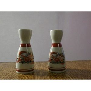 Vintage Pair of Hand Painted Ceramic Sake Carafe Made in Japan